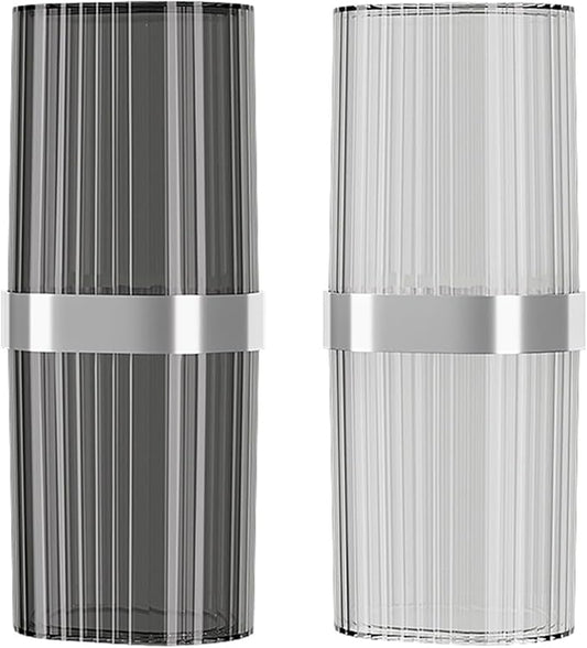 Travel Toothbrush Cup Case, Toothbrush Travel Container Portable Travel Toothbrush Holder Toothpaste Storage for School Camping Business Trip Bathroom (White,Grey)