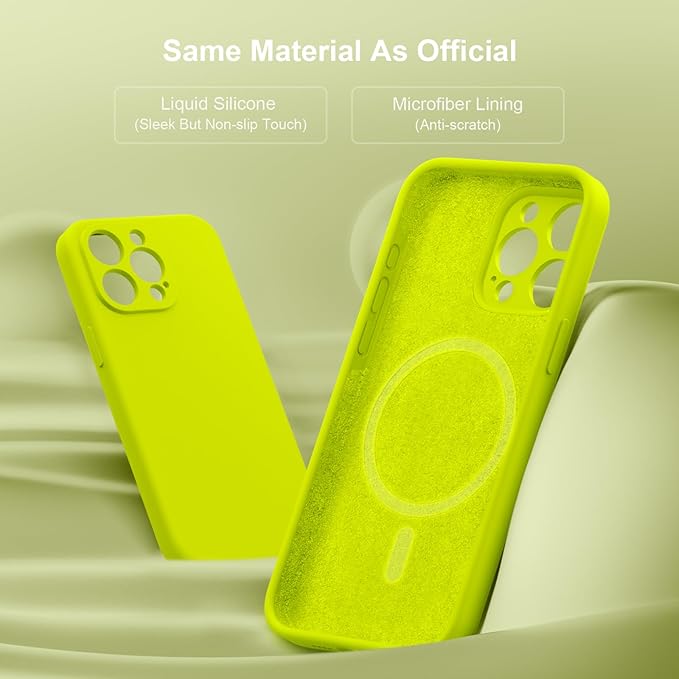 Magnetic for iPhone 15 Pro Case, Compatible with MagSafe, with 9H Nano Screen Protectors, Full Camera Protection, Silicone Shockproof Microfiber Lining Phone Case 6.1", Fluorescent Green