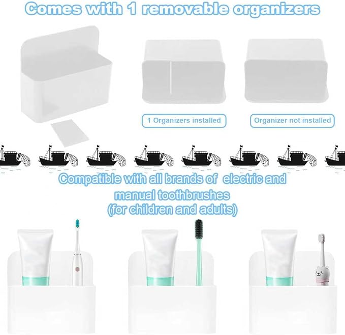 Magnetic Wall-Mounted Toothbrush Holder with Magnetic Hooks for Cruise ，Cruise Ship Essentials 2025- No Drilling Needed for Royal Caribbean & Alaska Cruise Ships, Caribbean Royal Must-Haves（White）