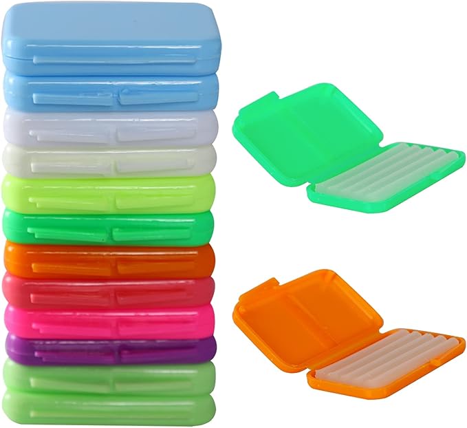 MorTime 12 PACK Braces Wax Dental Wax with Colorful Storage Cases, 60 Orthodontic Wax Strips for Braces Aligners Wearer