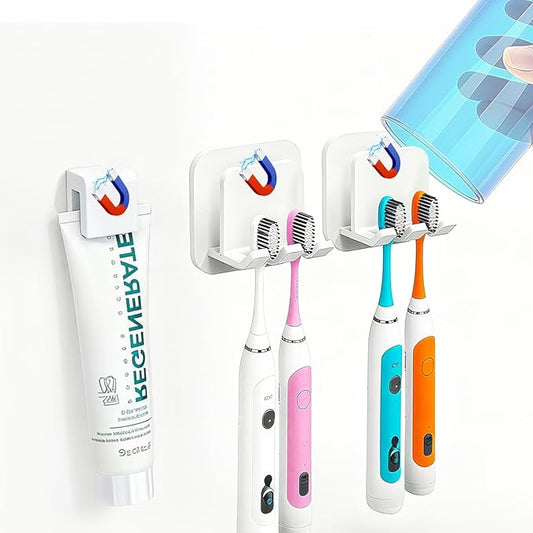 Cruise Toothbrush Holder Magnetic for Cruise Ship Bathroom – Holds 4 Toothbrushes, Toothpaste & 2 Toothbrush Cups – Compact Cruise Essentials 2025 2026 for Small Cabins – Lightweight Travel