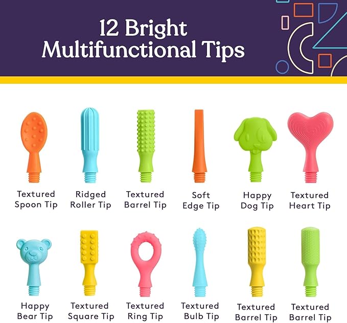 Special Supplies Rechargeable Buzz Buddy Oral Motor Stimulation kit with 12 Soft Textured Interchangeable Heads, Calm Sensory Needs, Support Speech, and Stimulate Self Feeding, Gentle Vibrations