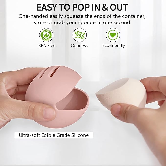 4 Pcs Beauty Blender Holder | Double-sided Breathable Silicone Make-up Sponge Holder Case for Travel or Daily,Shatterproof Beauty Blender Sponge Storage Easy to Clean,Grey+Khaki+Pink+Pink