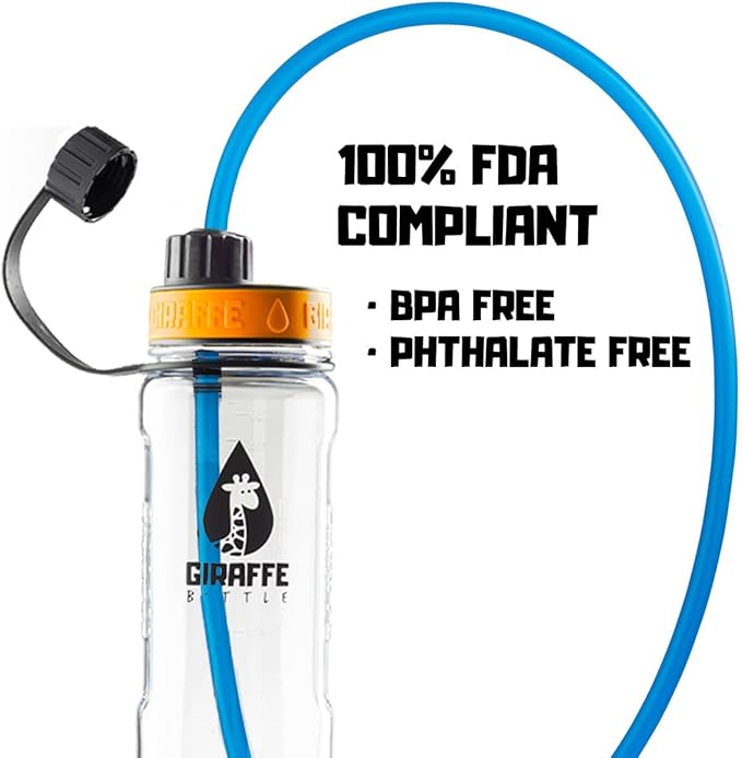 Giraffe Bottle Journey Hydration System, Clear Tritan Bottle, 36 inch / 92 cm Journey Straw, with Neoprene Bottle Carrier