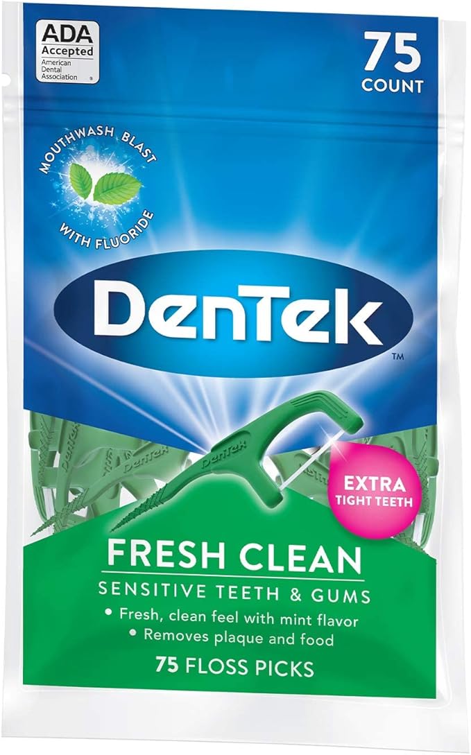 DenTek Fresh Clean Floss Picks, for Extra Tight Teeth, 75 Count, (Pack of 2)