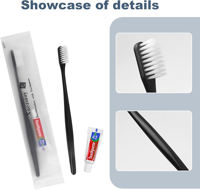Disposable Toothbrushes with Toothpaste Pack of 150,Black Individually Wrapped Disposable Travel Toothbrush Kit in Bulk for Homeless,Nursing Home,Shelter,Hotel,Charity