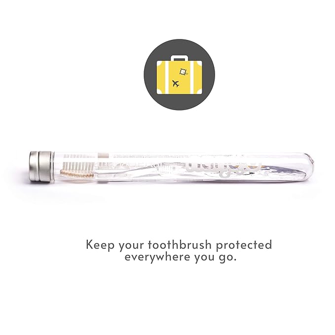 Nano-b Manual Toothbrush for Adults with Sensitive Gums, Silver Soft/Medium Bristles, Travel Case, Crystal