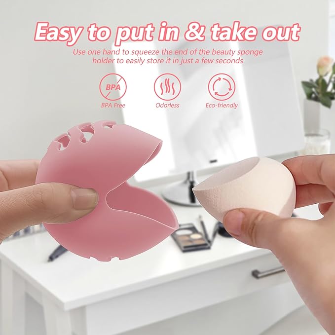 Makeup Sponge Holder,Travel Make up Sponges Organizer,Silicone Shatterproof Make Up Sponge Case,Breathable makeup sponge case, suitable for business or travel（Pink）