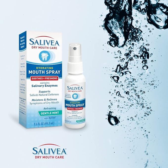 SALIVEA Extra Gentle Dry Mouth Spray - Soothing Mint Mouth Spray with Salivary Enzymes - Moisturizing Mouth Spray to Aid Dry Mouth - Supports Saliva's Natural Defenses - 250 Pumps (1.5oz Bottle)