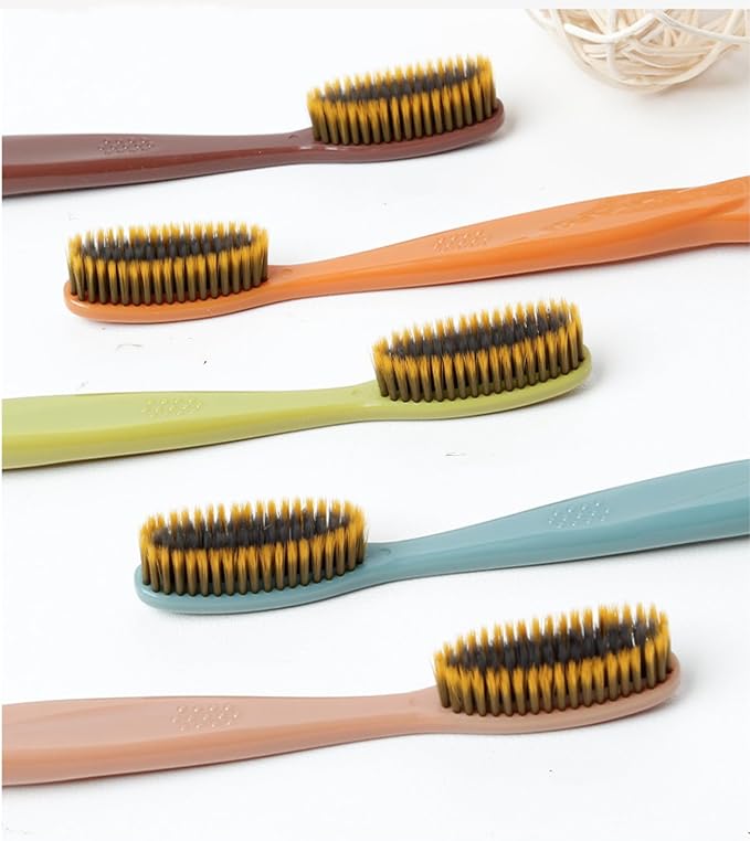 Adult Extra Soft-bristled Toothbrush‌ Bamboo Charcoal, Long Toothbrush Head,Periodontist Design Tapered Bristles for Sensitive Teeth & Receding Gums.【Extra Soft bristles, 5 Count (Pack of 1)】