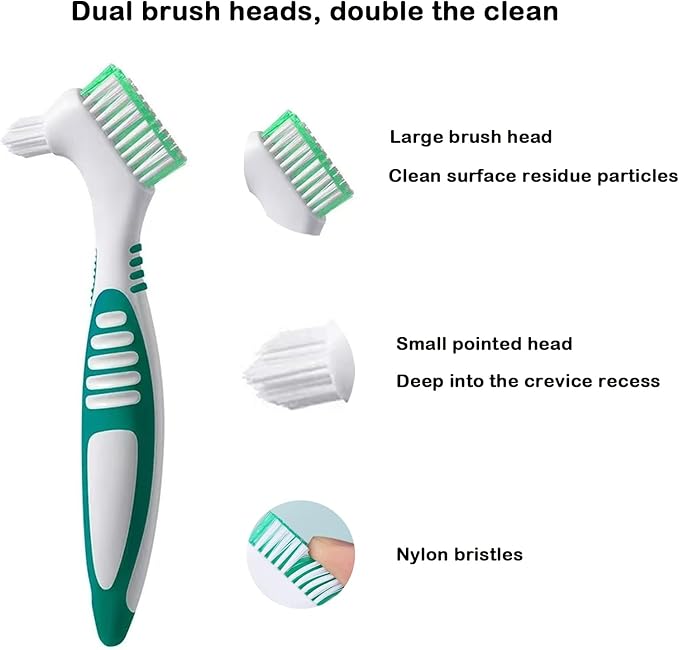 6 Piece Denture Cleaning Kit 3 Double-Sided Denture Brushes, 1 Travel Denture Cleaning Brush Case, and 2 Denture Cases with Strainer Baskets – Complete False Teeth Cleaning Solution