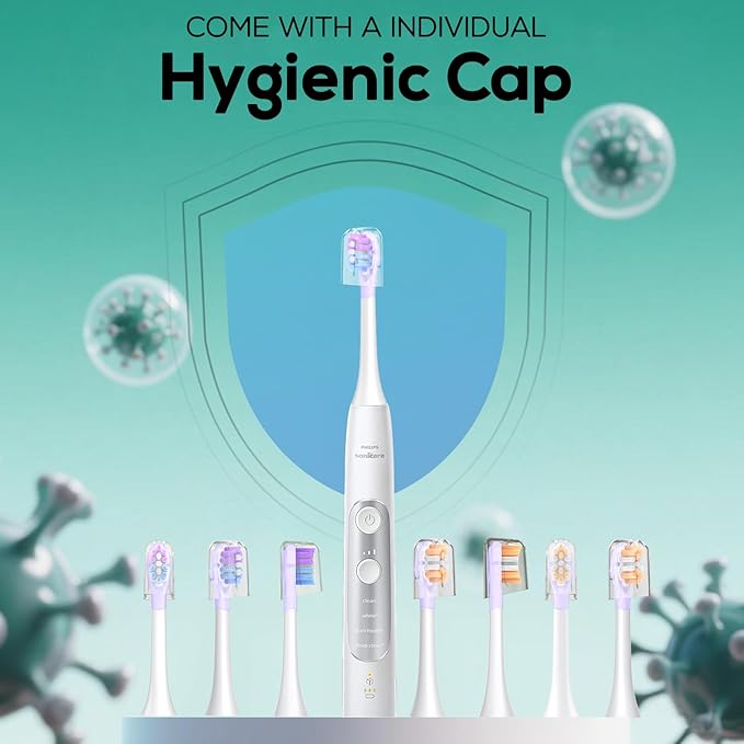 ASYH Replacement Toothbrush Heads Compatible with Philips Sonicare 4100, 5100, 6100 Electric Toothbrushes, Wave-Contoured Design & Medium Soft Brush Heads with Cover - 8Pcs