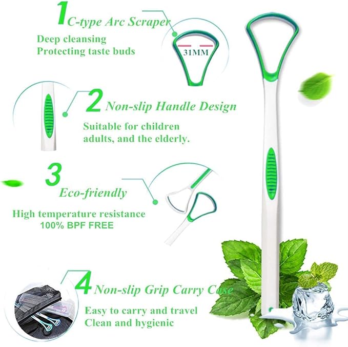 Tongue Scraper Cleaner 100% BPA Free Tongue Scrapers with Travel Handy Case for Adults, Kids, Healthy Oral Care, Easy to Use, Help Fight Bad Breath (4 PACK)