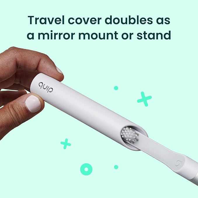 Quip Metal Sonic Electric Toothbrush for Adults - Time Travel & Soft Bristles with Travel Case & Replacement Brush Head - 3 Month Battery Life - Silver