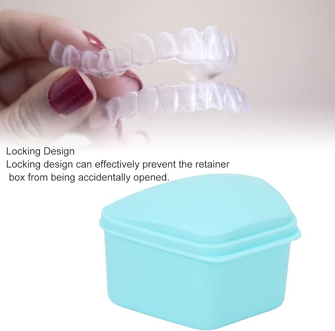 Trapezoid Retainer Case, Mouth Guard Cases, Denture Case Partial Tooth Case Denture Box Denture Storage Boxes, Travel Portable Denture Bath Box for Home Office Blue