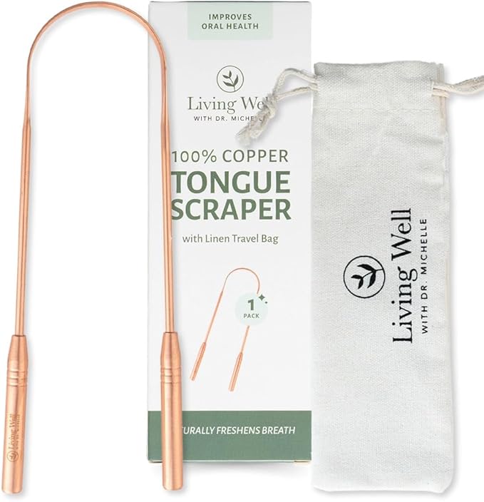 Living Well with Dr. Michelle Bamboo Toothbrush, Floss, and Copper Tongue Scraper Set