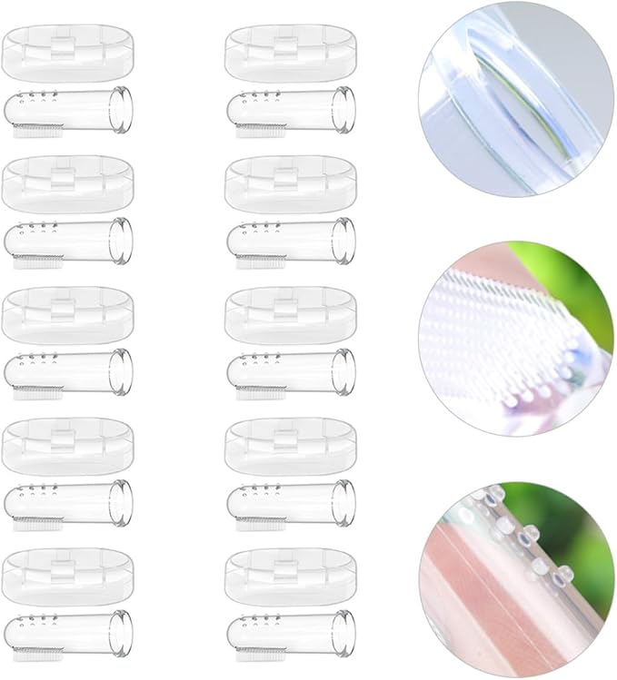 10 Sets Silicone Finger Toothbrushes with Double-Sided Soft Bristles and Gum Massage Bumps for Newborns and Boy Girl Safe and Gentle Oral Care with Storage Cases