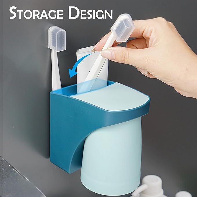 2 in 1 Magnetic Cup Toothbrush Holder for Bathroom,Wall Mounted Drill-Free Electric Toothbrushes Storage Organizer Space Saving, for Waterpik Oral-B, Family Father Mother and Son/Daughter (Rosepink)