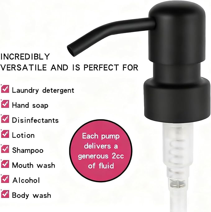 2 Pack Soap Dispenser Pump Head Replacement 304 Stainless Steel for Standard 28/400 (26 mm - 28mm / 1.02 in-1.10 in) Neck Size, Kitchen Bathroom Lotion Refill Dispenser (Black)