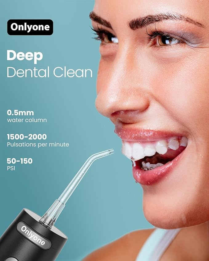 Onlyone Water Dental Flosser, 300ML Portable Oral Irrigator for Teeth, 4 Modes and 5 Jet Tips,Rechargeable Irrigation Cleaner,Electric Flossing Machine Power Flossers & Irrigator Accessories White