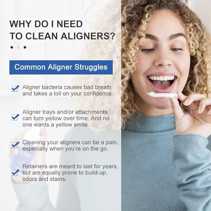 Dental Appliance Cleaner and Teeth Whitener Foam Compatible with Aligners, Retainers, Mouthguards, & Nightguards– Whitens Teeth, Fights Bad Breath – 50ml (1 Pack)