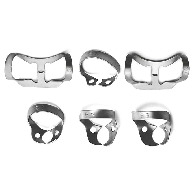 MEDSPO Professional Dental Rubber Dam Clamps | Endodontic Hygenic Brinker Universal Retractors| Tissue Gingival Lower Molars | Restorative Instruments Tools CE (Set of 6 Clamps - B1 to B6)