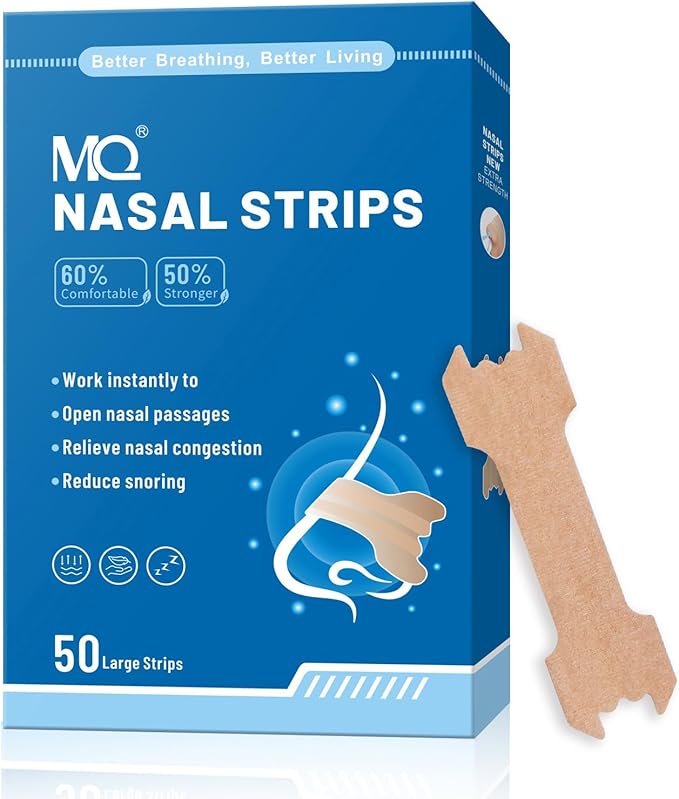 MQ 100ct Upgraded Nasal Strips for Snoring Nose Strips for Breathing Extra Strength Snore Strips to Open Nasal Passages, Relieve Nasal Congestion