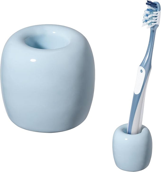 Urbanstrive Ceramic Toothbrush Holders for Bathrooms, Sleek Tooth Brush Holder Toothbrush Stand Tooth Brushing Holder, Portable Bathroom Accessories Organizer, Light Blue, 1 Pack