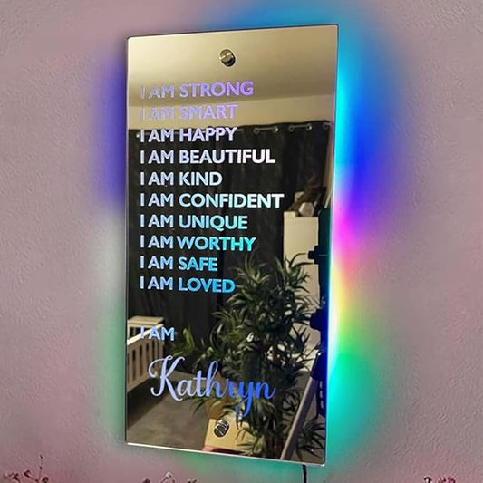 Personalized Name LED Affirmation Mirror, I AM Mirror Light for Bedroom