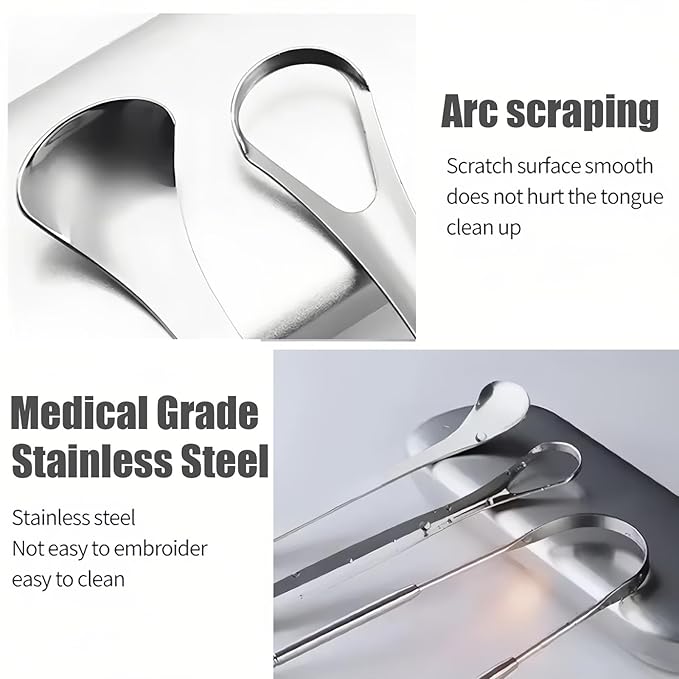 Four-person family set Premium Stainless Steel Tongue Scraper Set, 4 Pack Metal Oral Cleaners for Adults, Professional Dental Hygiene Tools, 5.8 Inch Length