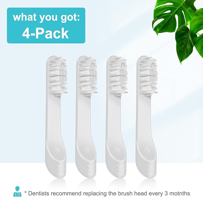 Toothbrush Replacement Heads Compatible with Quip Sonic Toothbrush-Soft Bristle Adult Refill Toothbrush Heads, Light Gray, 4-Pack