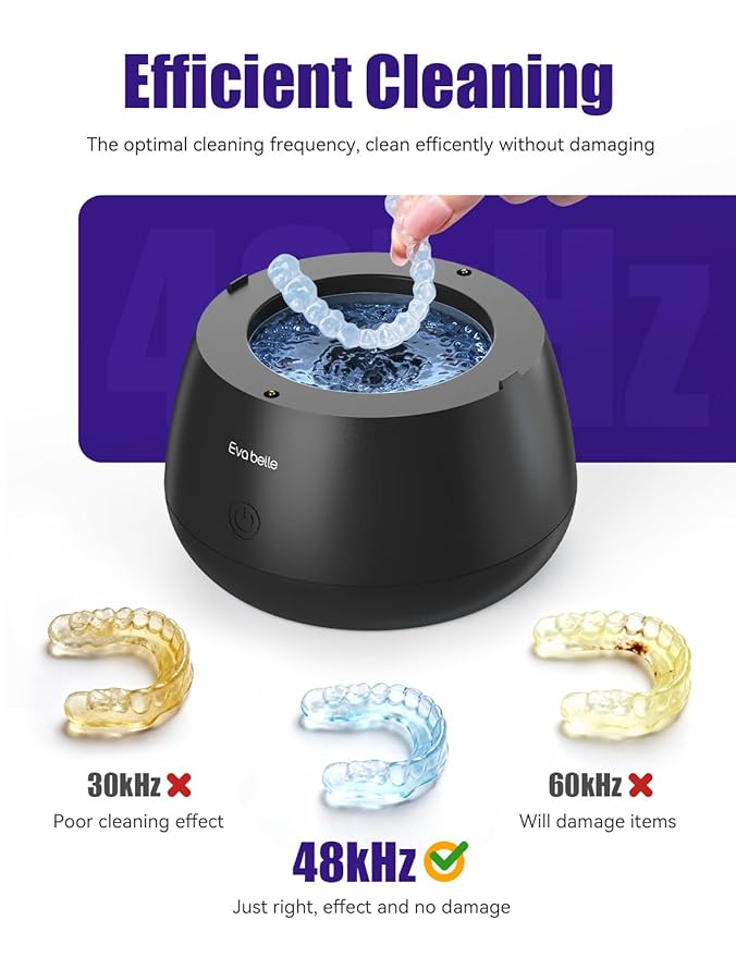 Ultrasonic Retainer Cleaner, EVA BELLE Denture Retainer Cleaner Machine, Tooth Cleaner for Oral Dental Care, Portable Rechargeable Dental Cleaning Pod for Night Guards, Braces, Aligner, Jewelry
