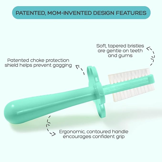 grabease Double-Sided Training Toothbrush - Toothbrush for Toddlers 1-3 with Soft Silicone Bristles & Anti-Choke Shield - Ergonomic Dual-Sided Design for Motor Skills - 1 Count, Mint, 12mo+