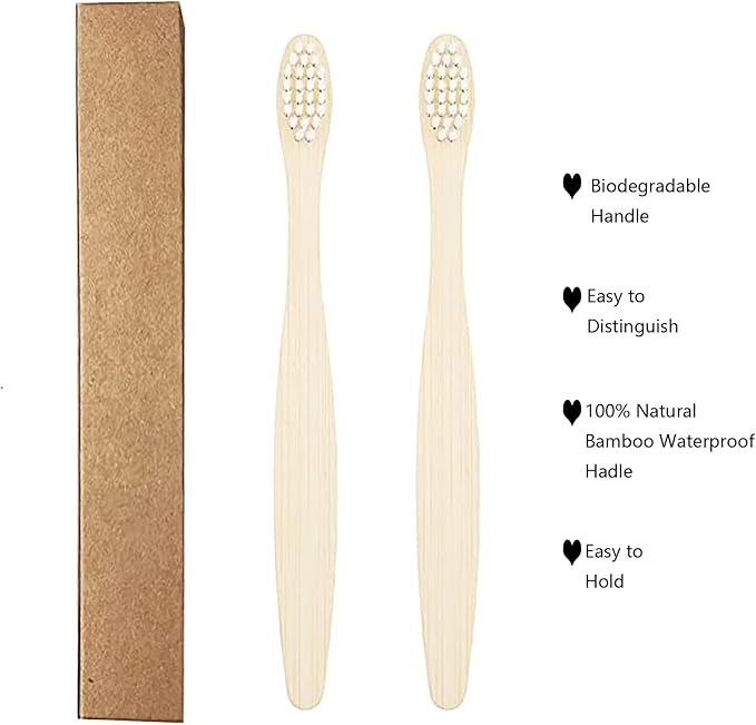 SEVENHEAD 10 PCS Bamboo Toothbrushes Soft Bristles Wooden Toothbrushes for Adult, Natural Biodegradable BPA Free Eco Friendly Toothbrushes White