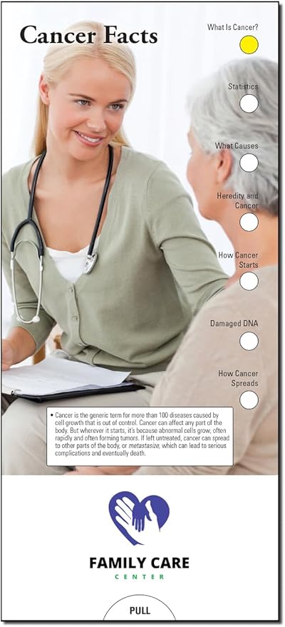 ZOCO - Cancer Facts Slide Chart - Custom Promotional Item (Pack of 250) - Symptoms, Detection, Treatment Guide - Doctor’s Office, Clinics, Pharmacies Handout, Brochure, Pamphlet - 3.75 x 8.5 in.