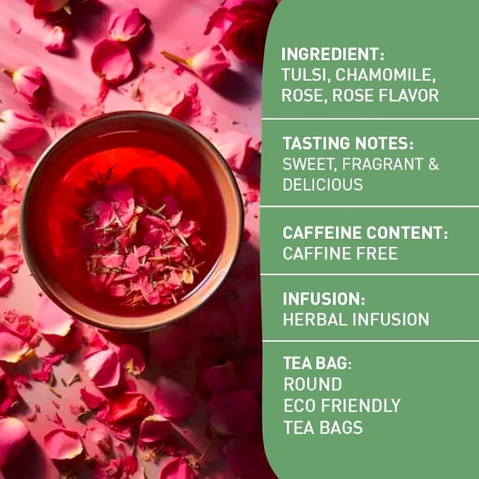 HANDPICK, Rose Buds Herbal Tea Bags - 50 Count | Caffeine Free Rose Tea with Chamomile & Tulsi | Floral & Smooth | Round Eco-conscious Tea Bags