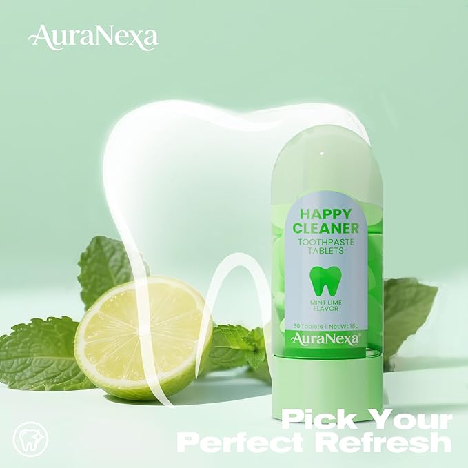 Auranexa Whitening Toothpaste Tablets – Remineralizing Nano Hydroxyapatite Chewable Toothpaste with Xylitol & Probiotics, Gentle Fluoride-Free Clean, Fresh Lime Mint, 30 Tablets