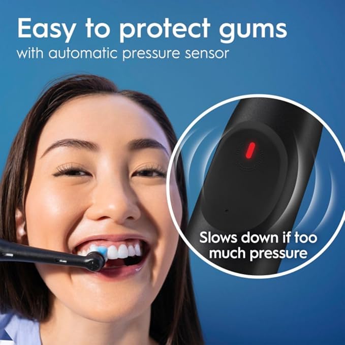 Oral-B iO Simple Clean Rechargeable Electric Powered Toothbrush, Pure White with 1 Gentle Care Brush Head and 1 White Travel Case - Automatic Pressure Sensor to Protect Gums - 3 Modes -2 Min Timer
