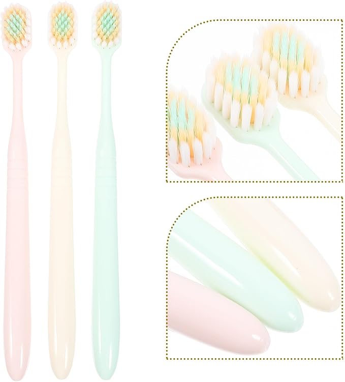 3Pcs Soft Bristle Toothbrushes Wide Thin Brush Head Extra Soft Bristles Adult Manual Toothbrushes for Home and Travel Gum Care