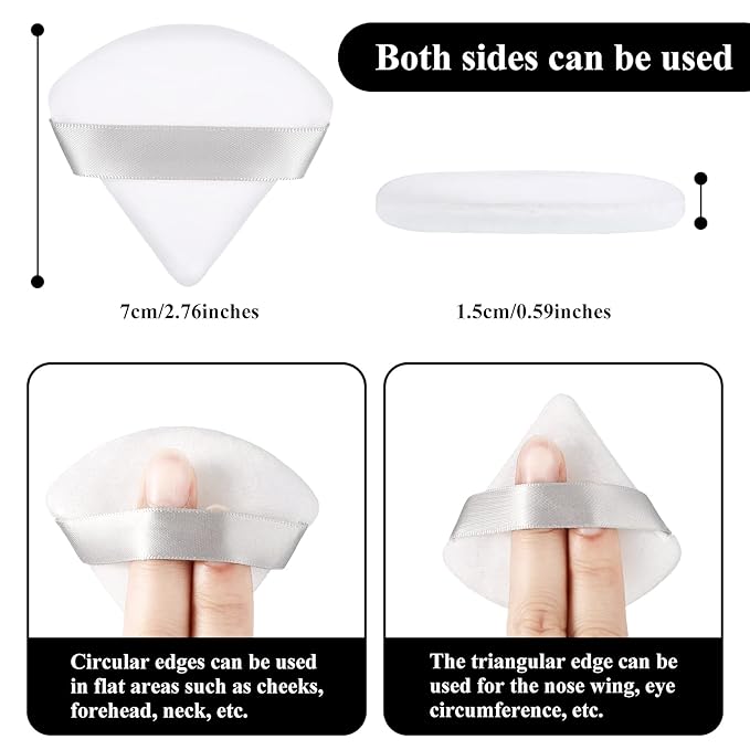 Maitys 12 Pieces Powder Puff Triangle Face Makeup Cosmetic for Loose Powder Soft Body Washable Reusable Foundation Sponge Mineral Wet Dry Makeup Tool for Women(Small,White)