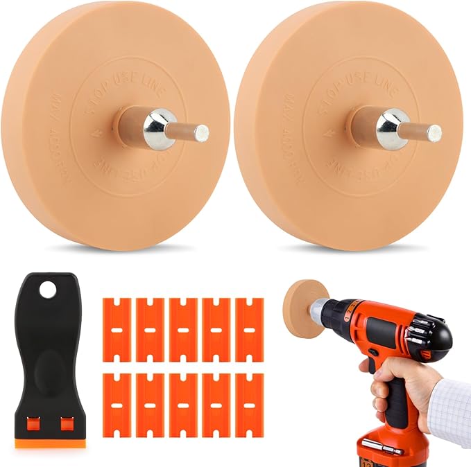 2pcs Car Eraser Wheel with 1 Plastic Scraper and Adapter, 3.5 Inch Decal Remover Wheel for Drill, Rubber Tool Kit for Quick Remove Sticker, Vinyl, Decal, Adhesive, Residue, Tape