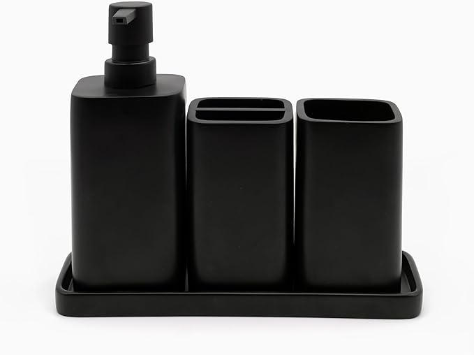 ZCCZ Beige Bathroom Accessory Sets, 4 Pieces Bathroom Accessories Complete Set Vanity Countertop Accessory Set, Includes Lotion Dispenser Soap Pump, Tumbler, Toothbrush Holder and Tray