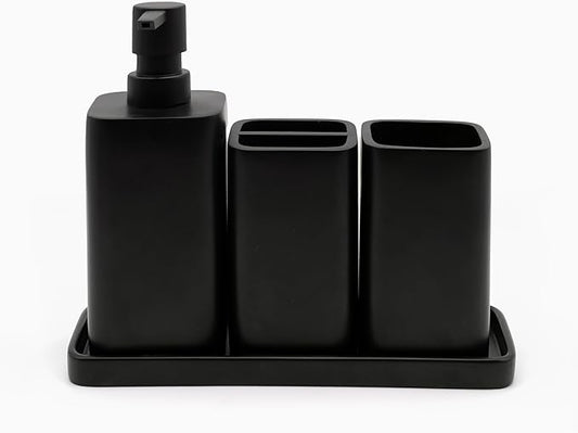 ZCCZ Beige Bathroom Accessory Sets, 4 Pieces Bathroom Accessories Complete Set Vanity Countertop Accessory Set, Includes Lotion Dispenser Soap Pump, Tumbler, Toothbrush Holder and Tray