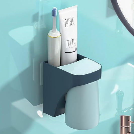 Magnetic Cup Holder for Bathroom, sgzscl Toothbrush Wall Mounted Toothpaste Storage Drain Drill-Free Space Saving Organizer for Family Members