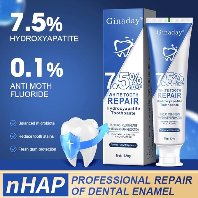 7.5% Nano Hydroxyapatite Toothpaste for Enamel Protection and Tooth Strengthening, Fresh Mint Flavor.