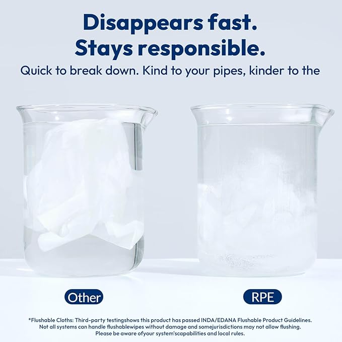 Flushable Wet Wipes - 6 Large Packs (360 Ct) - Unscented Extra-Large Body & Hand Tissue with Vitamin E & Aloe - For Adults, Children & Kids - Ideal for Home, Bathroom, Car & Everyday Hygiene