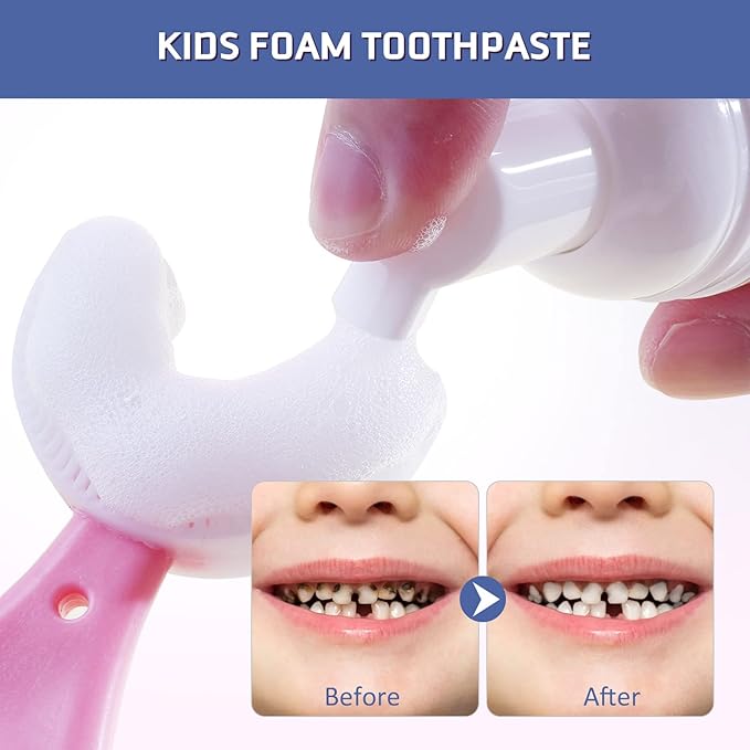 Foam Toothpaste Kids 2PCS, Toddler Toothpaste Cavity Protection, Clean and Whitening, 360ºCare, Portable, Kids Foam Toothpaste with Fluoride for Electric & U-Shape Toothbrushes (Blueberry)