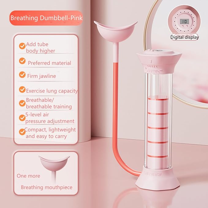 Digital Breathing Dumbbells with Adjustable air holes, Load Bearing Breathing Training Device, Abdominal Breathing Capacity,Slimming Belly, Breathing Resistance Training Dumbbells (Pink)