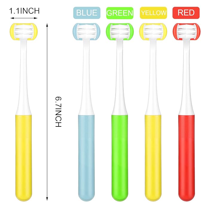 Patelai 4 Pieces Autism Toothbrush for Special Needs Soft Wrap-Around Training Tooth Brush Saving Time for Kids, Gentle Clean Tooth to Completely Cover The Toothbrush (Blue, Yellow, Green, Red)