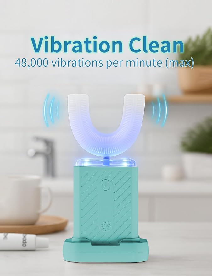U-Shaped Electric Toothbrush, 48,000 VPM, 4 Modes, 60-Second Clean, Magnetic Contact Charging